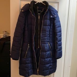 Guess double zip hooded puffer coat